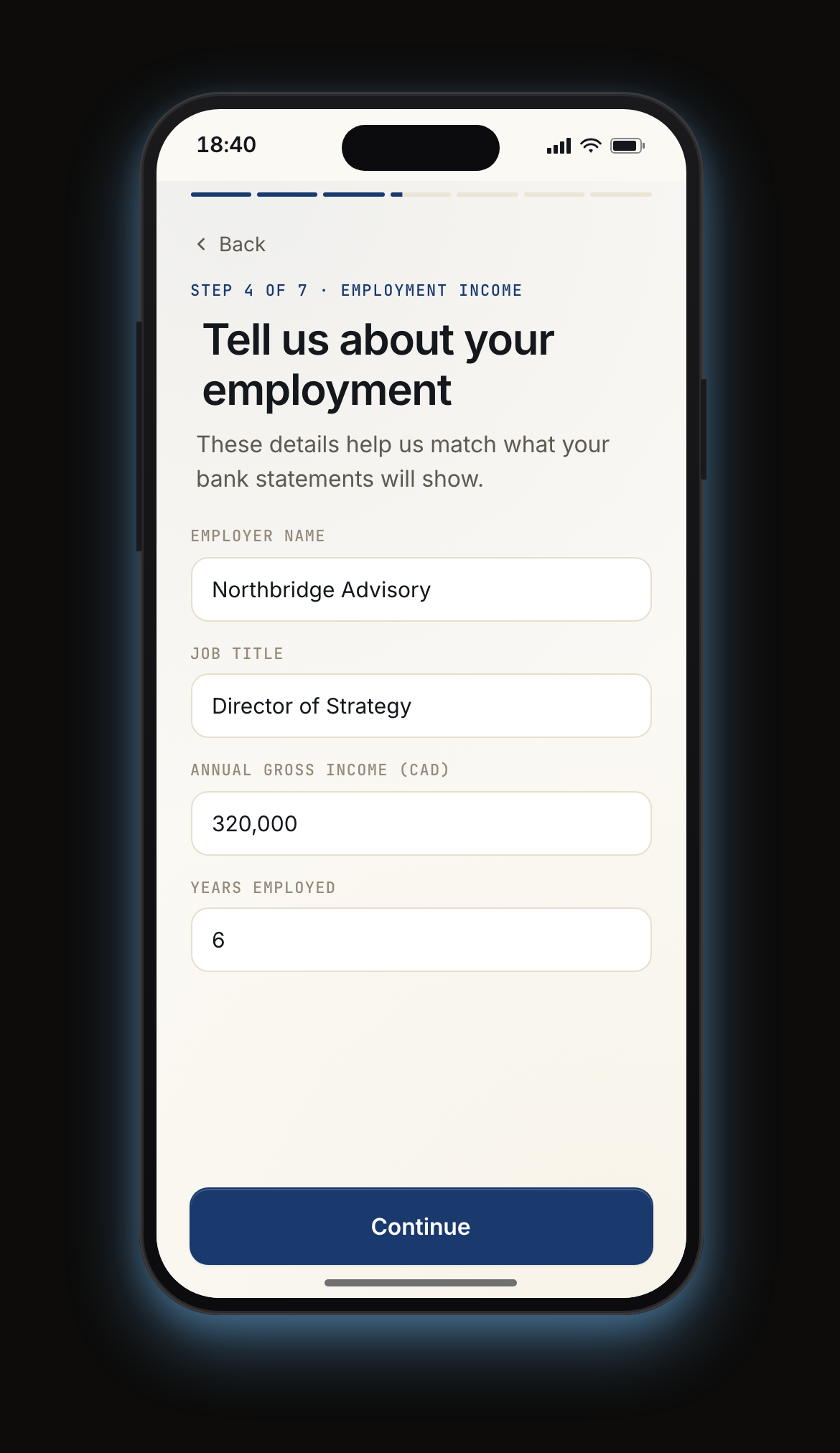 Mobile follow-up state on the legacy Katipult flow — system asks for more source-of-funds evidence after the user thought they were done, a major drop-off trigger